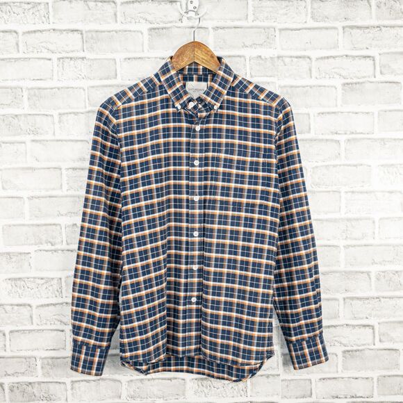 SATURDAYS Surf NYC Button Down Shirt Blue Orange Plaid Cotton Small - Picture 1 of 6